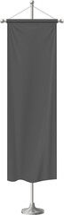 Blank of black long pennant flag, vector 3d canvas hanging on pole stand, realistic textile vertical banner on flagpole