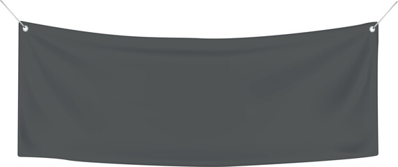 3d textile banner of black color, stretched with ropes, with the effect of folds.