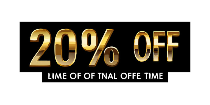 20 off sale banner. Special offer limited time 20 percent off. Sale discount offer. Luxury promotion banner with golden typography twenty percent discount on black background. Vector illustration
