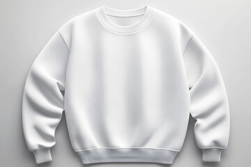 Blank white crewneck sweatshirt laying flat on gray background, casual style, minimalistic design, soft fabric, everyday wear, modern wardrobe essential, comfort, neutral color