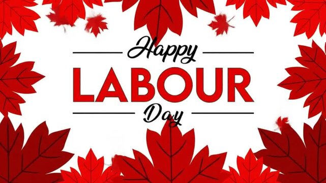 Animated greeting for Canada's Labour Day. Features clean text and a border of red maple leaves. A festive motion graphic for social media or intros.