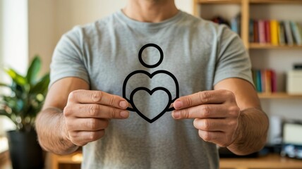 Fototapeta premium Man holding outline of person with two hearts love