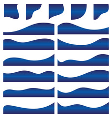 Blue Wavy Borders and Decorative Shapes, curve footer border, curve lines element graphic, curved shape for banner, leaflet and others design elements.