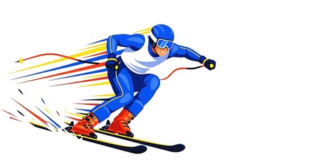 Obraz premium Speed Skier Vector – Dynamic Winter Sport Action on White