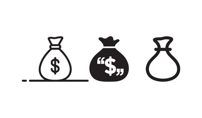 Three money bags with dollar signs and quotes isolated on white background