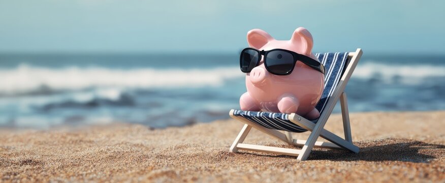 The pig enjoying a sunny beach day in stylish sunglasses. - Powered by Adobe