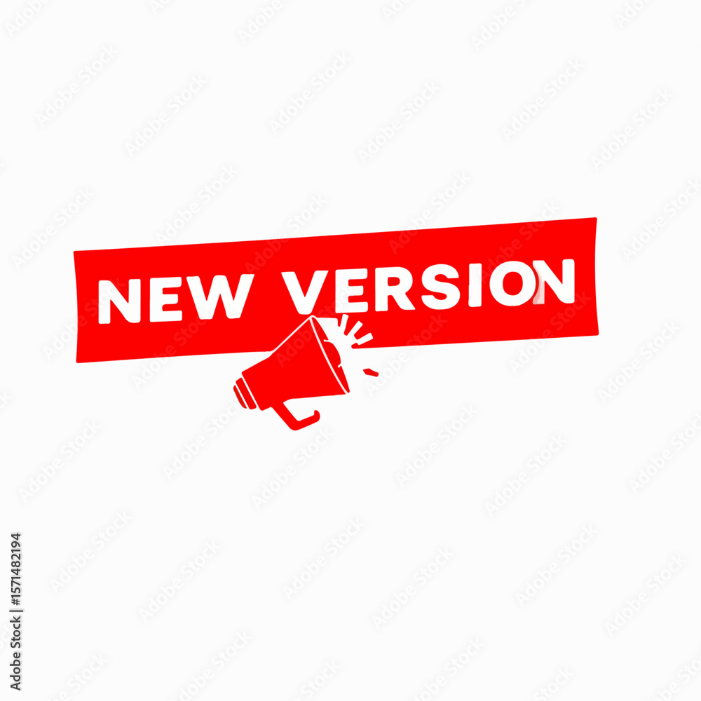 Fototapete vibrant red banner announcing a new version with bold text isolated on white background