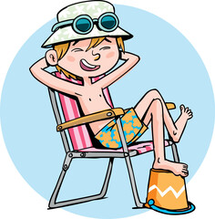 boy is sunbathing in a chair on the beach2.eps