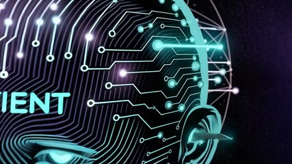 Conceptual human AI intelligence with circuit board and neural network connection - Powered by Adobe