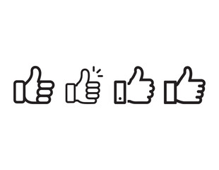Obraz premium Collection of four different black outline thumbs up icons isolated on white background