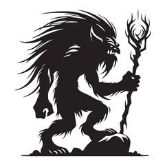 Menacing Troll digital black profile, presented with clean, sharp, professional edges - Troll silhouette - Troll Vector - Silhouette of Troll - cryptid vector

