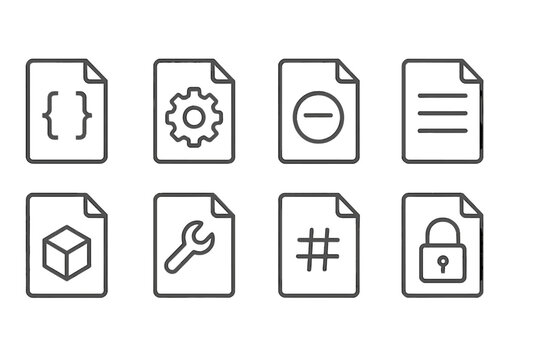 Programming, coding outline icon set. essential development, script tools icons
