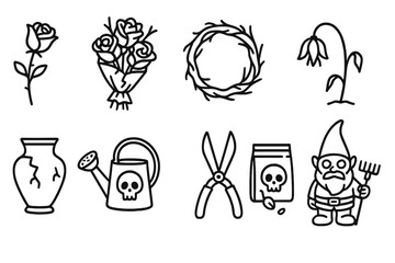 Gardening, nature line icon set. floral, horticulture tools linear collection