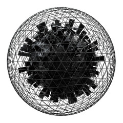 Black abstract geometric 3d rendering shape, trendy playful isolated design elements. Diseño...