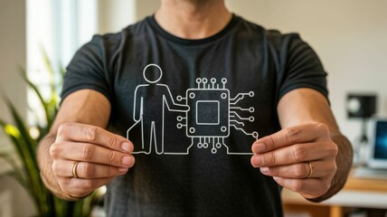 Person holding circuit board graphic technology