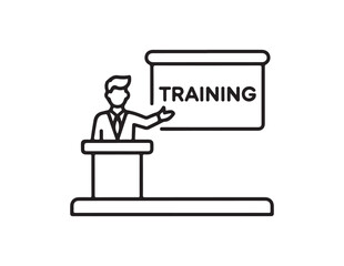 Man giving a presentation on training at a podium isolated on white background
