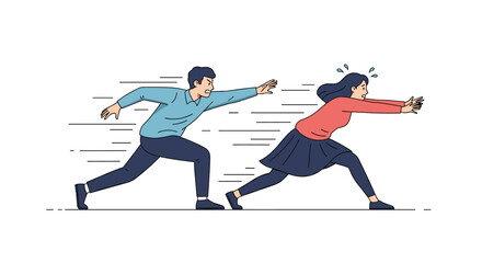 Obraz premium Man chasing woman danger fear motion people running dynamic movement stressed