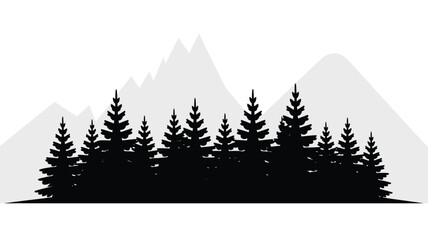 Obraz premium Evergreen trees stand in silhouette against mountains, creating a striking landscape with nature's beauty.