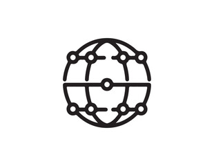 Abstract network globe icon with interconnected nodes isolated on white background