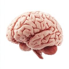 Detailed human brain anatomy with cerebellum and brainstem isolated on white background