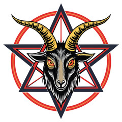 Evil two-headed goat, demonic eyes, burning, pentagram, occult, satanic, hellish, fantasy art.