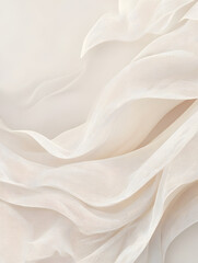 An elegant, abstract background of soft, flowing white silk or chiffon fabric with gentle folds.