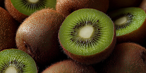 Delicious ripe whole and sliced kiwi fruits. Top view , healthy eating or healthy lifestyle
