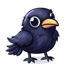 Obraz premium Adorable Cartoon Baby Crow Illustration: A charming, dark-blue baby crow with big, expressive eyes and a bright orange beak