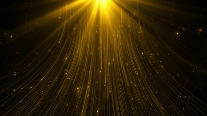 Spotlight golden stage glitter flying particles flicker light beam particles rays. Empty scene light for product. background. Particle luxury awards ceremony background, 3D Oscar awards performance 4K - Powered by Adobe