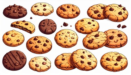 Pixel Art Chocolate Chip Cookies On White Background