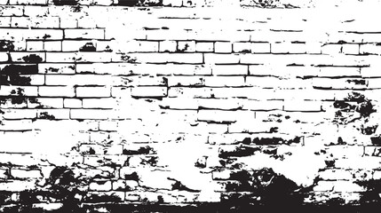 A black and white illustration of a weathered brick wall with heavy damage and missing bricks