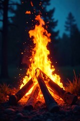 Intense Roaring Bonfire Flames Against Night Sky Powerful Image of Warmth, Energy & Destruction