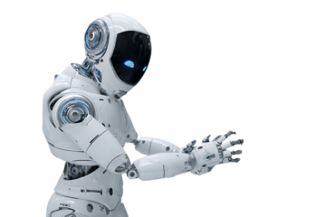 White robot working, AI, technology, future