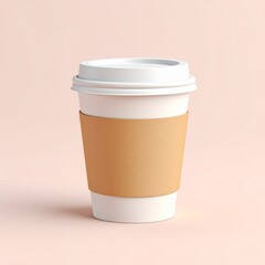 White Disposable Coffee Cup With Cardboard Sleeve On Pink