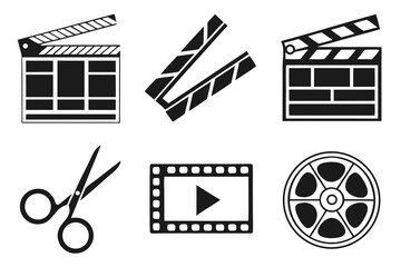 A collection of film and movie related icons isolated on white