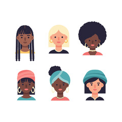 Diverse Women Portraits in Flat Style