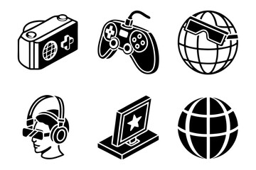 Isometric view of vr headsets and gaming equipment