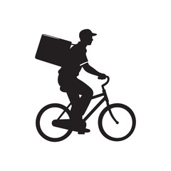 Silhouette of Delivery Man on Bicycle – Minimal Black and White Vector Illustration