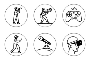 A collection of vr and gaming icons on white background