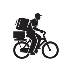 Fototapeta premium Silhouette of Delivery Man on Bicycle – Minimal Black and White Vector Illustration