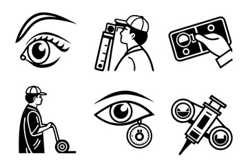 Eye examination and treatment icons isolated on white background