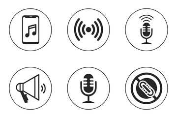 Phone, signal, and microphone icons isolated on white background