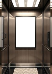 A sleek vertical poster mockup graces a modern elevator offering a perfect canvas for showcasing your design concepts as wall art or home decoration Its empty frame seamlessly integrated into the elev