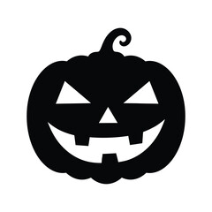 A scary black halloween pumpkin with a carved face isolated on white background, symbolizing the spooky season