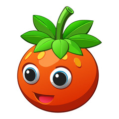 Obraz premium Smiling orange fruit with green leaves and stem cartoon happy