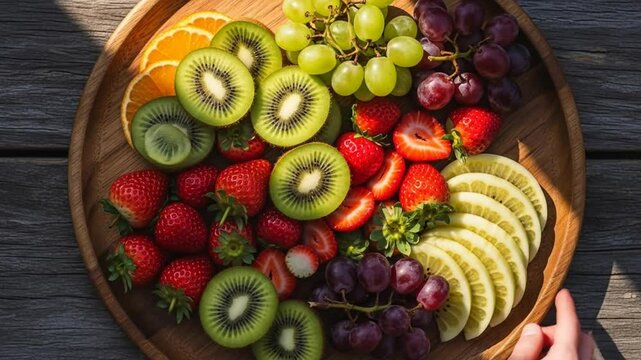 Fresh Summer Food Fruit Platter on Wooden Tray