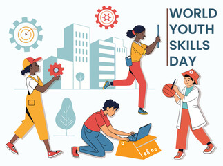World Youth Skills Day Concept – Diverse Young People Learning Modern Technical and Vocational Skills