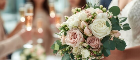 The beautiful bridal bouquet held during a joyful wedding celebration.