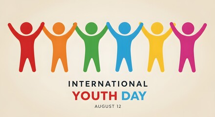 Celebrating International Youth Day Unity and Diversity with Colorful Figures Holding Hands for a Brighter Future