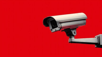 Fototapeta premium Une caméra de vidéo surveillance sur fond rouge